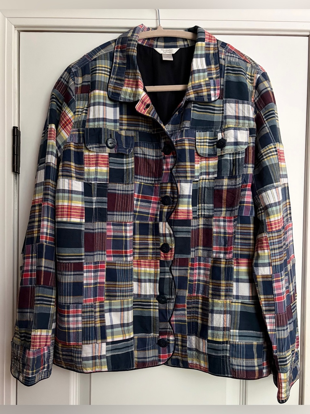 Christopher & Banks Madras Patchwork Scallop Edge Shacket Wmn L Preppy Y2K-Look